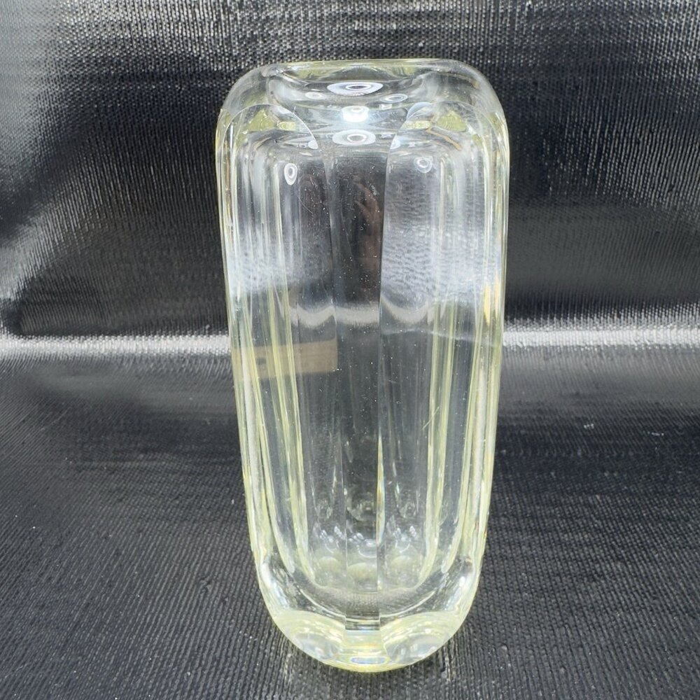 1980s Venetian Clear Thick Heavy Art Glass Vase Vessel Faceted Italian Glass VTG